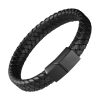 bracelet plat cuir noir avec fermoir noir en acier