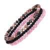 bracelets pierres quartz rose et onyx noir triples rangs