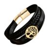 bracelet arbre de vie or et cuir noir