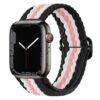 bracelet Apple Watch tricolore rose blanc noir en nylon tissé ajustable