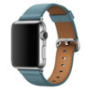 bracelet en cuir bleu ciel Apple Watch fermoir acier argenté