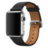 bracelet en cuir noir Apple Watch fermoir acier argenté