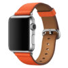 bracelet en cuir orange Apple Watch fermoir acier argenté