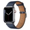 bracelet Apple Watch bleu marine en cuir et fermoir argent