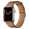 bracelet Apple Watch marron en cuir et fermoir acier inoxydable argenté