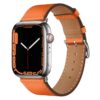 bracelet Apple Watch orange en cuir et fermoir acier argenté