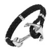 bracelet cuir noir et ancre argent