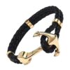 bracelet cuir noir et ancre or