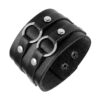 un bracelet de force en cuir noir & double anneaux argent