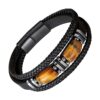 bracelet cuir noir et œil de tigre