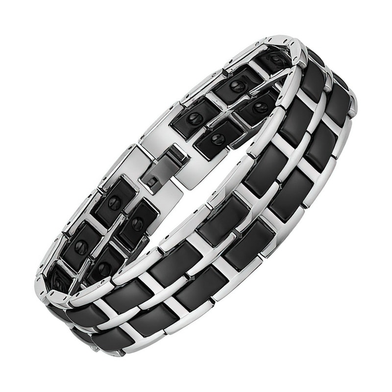 Bracelet Magnétique Acier & Céramique Noir Maillons Double H Bracelets Homme Tendances