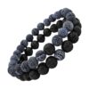 Bracelet en Perles Double Rangées en Pierres Volcaniques Noir & Bleu - Bracelet tendances.fr