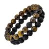 Bracelet en Perles Double Rangées en Œil de Tigre & Pierres Volcaniques - Bracelet tendances.fr