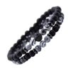 bracelet en pierres de lave noir & perles marbrées double