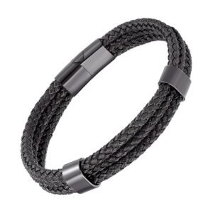 Bracelet Large Cable Acier Torsadé Triple Rang Noir | Wires