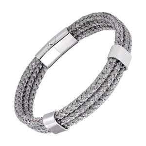 Bracelet Large Cable Acier Torsadé Triple Rang Argent | Wires