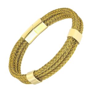 Bracelet Large Cable Acier Torsadé Triple Rang Doré | Wires