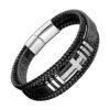 bracelet cuir et croix argent en acier inoxydable