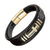 bracelet cuir et croix or en acier inox