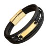 bracelet cuir acier or 4 rangs