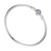 Bracelet charm rigide en argent avec fermoir cœur serti de zircons roses