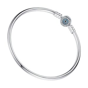 Bracelet charms en argent avec fermoir rigide œil en zircons bleus et noirs
