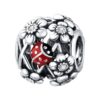 Charm coccinelle en argent 925 avec fleurs sculptées et zircons, bijou porte-bonheur