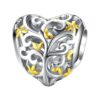 Charm en forme de cœur ajouré en argent 925 avec arbre et fleurs dorées, bijou raffiné et symbolique