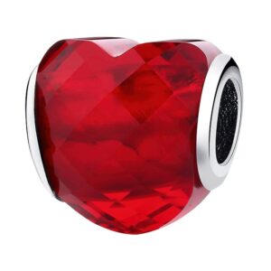 charm cœur en verre rouge facetté et argent sterling 925