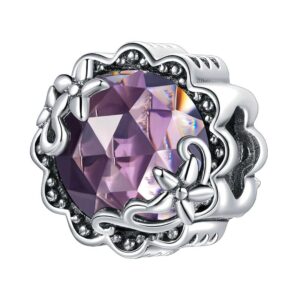 charm cristal violet argent sterling 925 forme fleur brillante