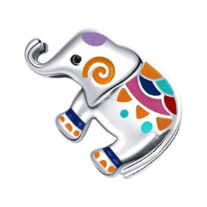 Charm éléphant coloré en argent 925 avec motifs émaillés multicolores