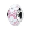 charm espaceur en verre rose décoré de fleurs blanches et serti d'argent sterling