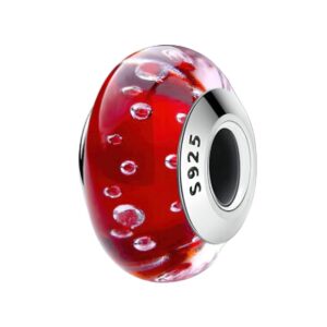charm espaceur en verre rouge et argent sterling 925