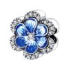 charm fleur en argent 925 aux pétales bleus et zircon scintillants