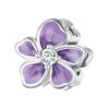 Charm fleur violette en argent 925 avec zircon central brillant