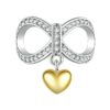 Charm infini en argent 925 avec cœur doré suspendu et pavage zircon