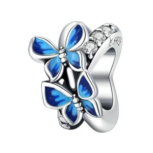 charm papillon en argent 925 ailes bleues et zircons