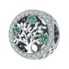 Charm arbre de vie rond en argent 925 avec zircons verts sur fond ajouré
