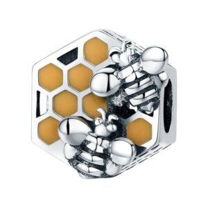 charm abeilles ruche argent sterling 925 émail jaune