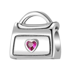 Charm sac à main en argent 925 avec cœur en zircon rose