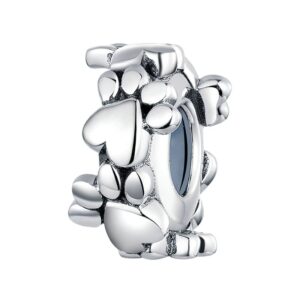 Charm espaceur pattes et cœurs en argent sterling 925 pour bracelet