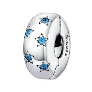 Charm espaceur en argent 925 décoré d’étoiles serties de zircons bleus