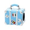 Charm valise voyage en argent sterling 925 bleu ciel avec motifs d’avion