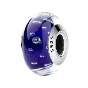 charm espaceur verre bleu marine en argent sterling 925