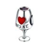 Charm en forme de verre de vin en argent 925 avec zircon rouge scintillant