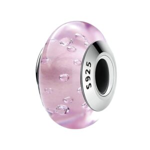 charm espaceur en verre rose soufflé et argent sterling
