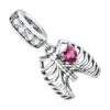 Charm cœur anatomique en argent avec zircon rose, en forme de cage thoracique