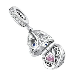 pendentif charm coffre secret en argent 925 avec cœur rose