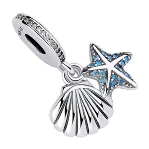 charm coquillage étoile de mer argent 925 zircons bleus