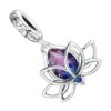 pendentif charm fleur de lotus argent 925 et cristal violet